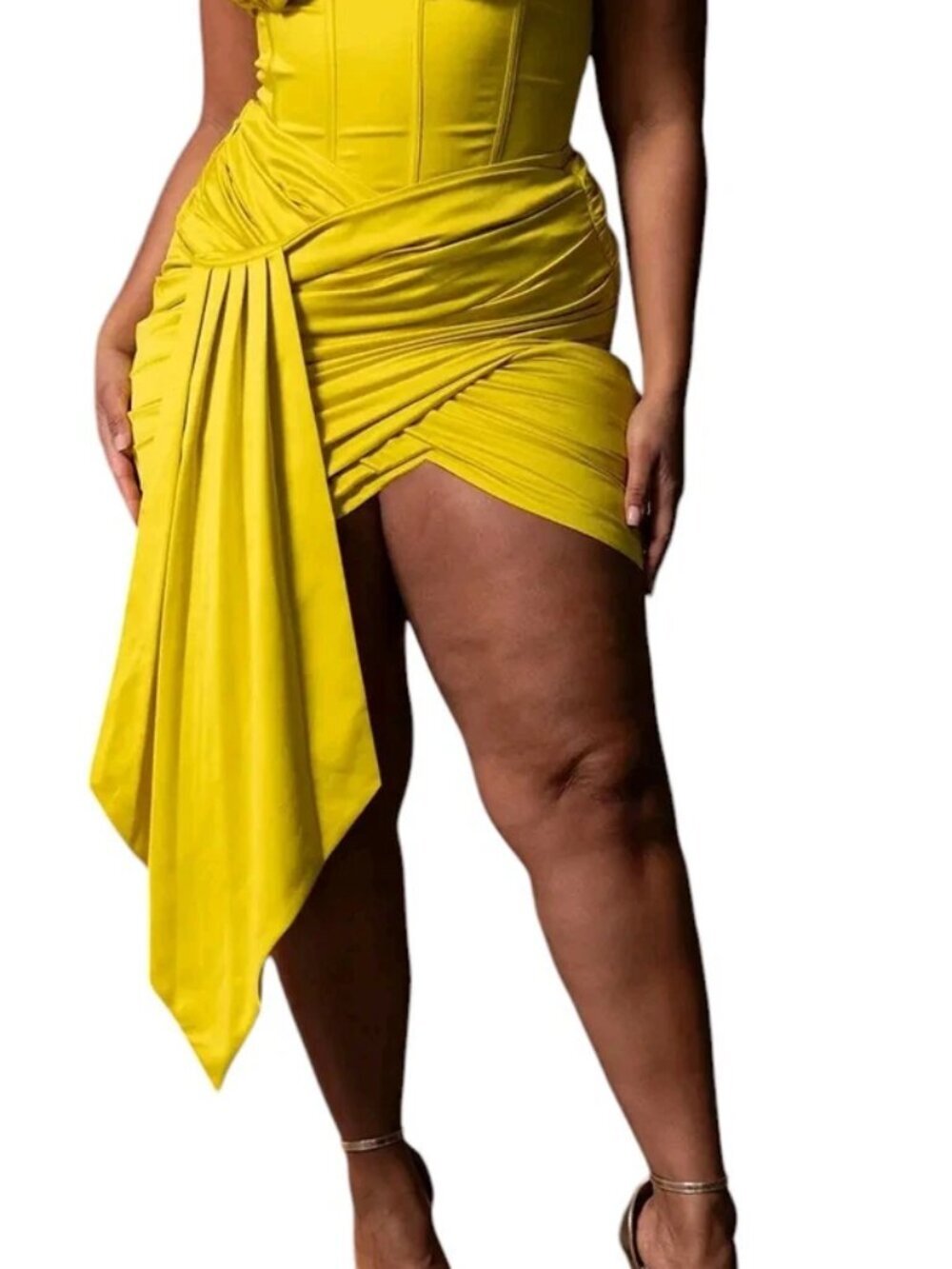 PrettyLittleThing Plus Chartreuse Constructed Satin Ruched Drape Bodycon Skirt